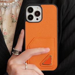 iPhone 15 Pro Max Designer Protective Phone Case for Apple 14 13 12 11 XS XR 8 7 6 Plus Luxury PU Leather Card Holder Pocket Full-body Back Cover Shell Coque Fundas Orange