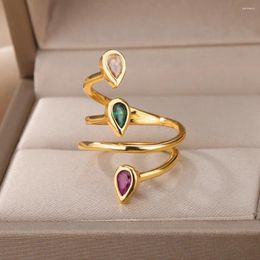 Cluster Rings Zircon Water Drop For Women Men Gold Color Open Peculiar Party Ring Female Male Fashion Finger Jewelry Birthday Gift 2024