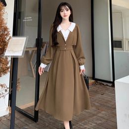 Casual Dresses Hepburn Style Elegant Combination Dress Women's Spring Autumn Korean Version Fashion Retro Waist Slim Long Sleeve Skirt