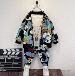 Autumn boys cartoon letter printed clothes sets kids round collar long sleeve jacketcasual trouser 2pcs fashion children casual o7137723