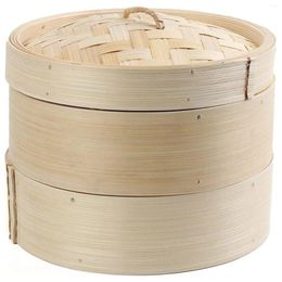 Double Boilers Bamboo Steamer 2 Tier 8 Inch Dim Sum Basket Rice Pasta Cooker Set With Lid By Steam For Vegetables