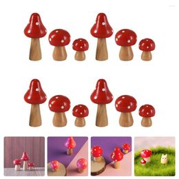 Garden Decorations 12 Pcs Decor Simulated Wooden Mushroom Courtyard Statue Bonsai Table Craft Gnome Micro Landscape Red Small
