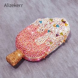 Ice Cream Shaped Diamond Evening Clutch Bag For Party Wedding Boutique Novelty Mini Kawaii Rhinestone Purses High Quality 240130