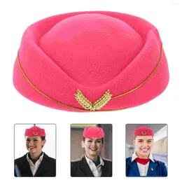 Berets Women Stewardess Hat Felt Flight Attendant Costume Air Hostess For Cosplay Band Musical Performance (Rosy Beret