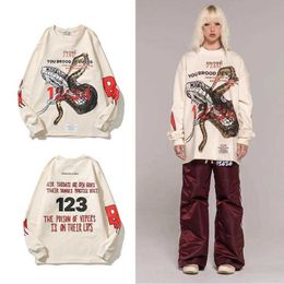 RRR123 Mens Hoodies 2024 Tasarımcı Sweatshirts Sketch Viper Yıkama Vintage Gevşek Kazak Sis Yuvarlak Boyun Uzun Kollu T-Shirt Ceket Kadın