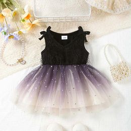 Girl Dresses Party Infant Baby Tank Dress V Neck Sleeveless 3D Bow Star Sequin Tulle Princess Toddler Bapteme Pography