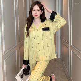 Women's Sleepwear Spring And Summer High-end Ice Snow Silk Lapel Sweet Pyjamas Comfortable Casual Loose Suit Home Clothes