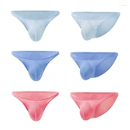 Underpants Men's Sexy Low Rise Panties Bulge Pouch G-string Shorts Thong Briefs Mesh Breathable Bikini Solid Color Summer Underwear