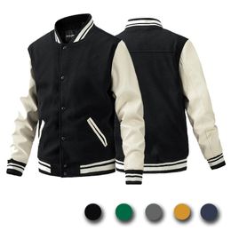 Classic Design Varsity Jacket Autumn Mens Casual Color Block Button Up For Spring Fall School Baseball 240125