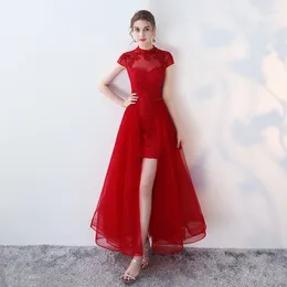 Ethnic Clothing Bride Red Lace Evening Gowns Party Dresses Long Chinese Wedding Dress Cheongsam Qipao Oriental Costumes Elegant Women