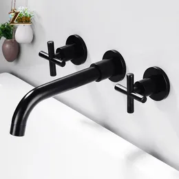 Bathroom Sink Faucets ZGRK Brass Double Handle Wall Mounted Faucet Cold Basin Mix Tap Brushed