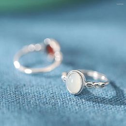 Cluster Rings Natural Red Agate Open Ring Silver Retro An Jade Adjustable For Women Luxury Fashion Jewelry Gift Female