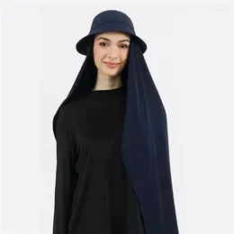 Ethnic Clothing Muslim Female Bucket Hat With Chiffon Hijabs Summer Sports Cap Hijab Ready To Wear Instant Islam Headscarf