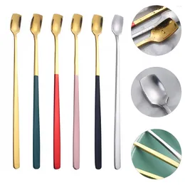 Coffee Scoops 6 Pcs Long Handle Mixing Spoon Scoop Painting Mini Stainless Steel Cup Long-Handle Spoons