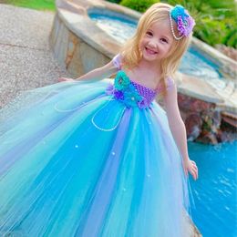 Girl Dresses Girls Mermaid Flower Dress Kids Crochet Tutu Ball Gown With Hairbow Children Birthday Party Costume Cosplay Princess