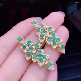 Stud Earrings Luxury Green Emerald Gemstone For Women Silver Fine Jewelry Certified Gem Party Anniversary Birthday Gift Golden Color