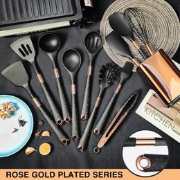 5-13 Pcs Silicone Cooking Utensils Set Kitchen Tools Quality Gift Heat Resistant Rose Gold-Plated Handle Non-Stick Spatula Spoon 240130