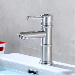 Bathroom Sink Faucets 304 Stainless Steel Creative And Cold Basin Faucet Single Hole Bamboo Shape Wash Mixed Water Tap