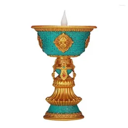 Candle Holders Embossed LED Butter Lamp Candlestick Buddhist Light Wedding Dinner Home