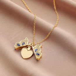 Pendant Necklaces Creative Openable Po Box Crystal Butterfly Necklace Heart-Shaped Fashion Gold And Silver Colour Women Jewellery