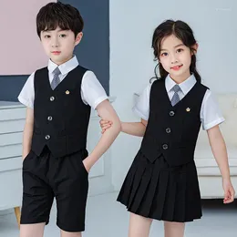 Clothing Sets Summer Boys And Girls Stage Chorus Performance Set Children Vest Shorts/skirt Tie Outfit Kids School Uniform Suit