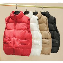 Women's Vests 2024 Autumn Winter Down Cotton Vest Jacket Women Sleeveless Waistcoat Korean Casual Padded Puffer Coat Zipper Outwear Tops