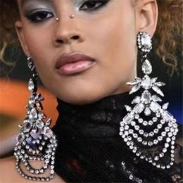 Dangle Earrings Gorgeous Crystal Big Long Chandelier Drop Dinner Jewellery For Women Square Rhinestone Multilayer Tassel
