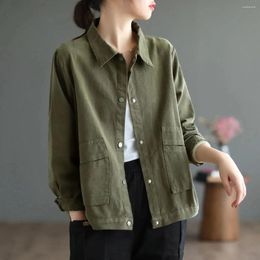Women's Jackets Washed Cotton Cloth Casual Coat 2024 Spring Autumn Jacket Tops Short Korean Button Loose Outerwear Female Tooling