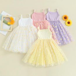 Girl Dresses Princess Baby Girls Mesh A-Line Dress Summer Daisy Print Toddler Sleeveless Cotton Knitted Kids Party Cute Clothes