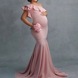 2 in 1 Maternity Pography Prop Dresses Ruffles Stretchy Jersey Pregnancy Po Shoot Outfit Dress 240129