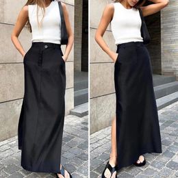 Skirts Women Dress High Waist Solid Colour Breathable Elegant With Button Dress-up Cotton Blend Long Skirt Autumn Streetwear