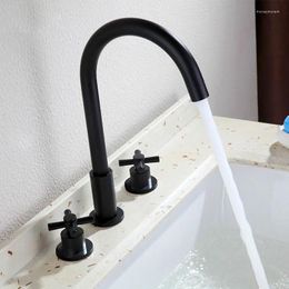 Bathroom Sink Faucets Quality Double Handles Faucet Deck Mounted Widespread Basin Brass Water Mixer Tap Set