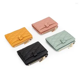 Wallets WR Sheepskin Short Wallet Women Retro Card Bag Leather Ladies Rhombus Coin Purse Multi-function Half-fold