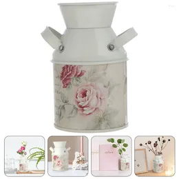 Vases Vase Iron Metal Flower Bucket Dried Flowers Retro Pot Decorative Holder Large For