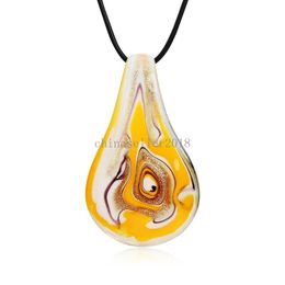 Personality Coloured Glaze Waterdrop Big Pendant Necklace Long Ethnic Murano Glass Pendant Statement Necklace for Women Jewellery