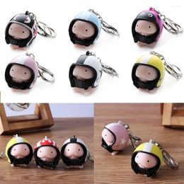 Keychains Cartoon Couple Keychain Creative Motorcycle Helmets Pendant Five-stars Shape Dingding Toy Key Ring Car Accessories Gift