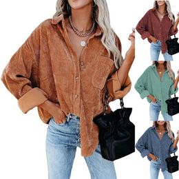 Women's Blouses Women Corduroy Shirt Single-Breasted Lapel Long Sleeve Solid Colour Casual Button Down Top For Work Office Business