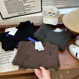 어린이 옷 어린이 스웨터 가을 겨울 한국 스타일 불규칙 패션 모든 일치하는 풀오버 단색 뜨개질 240129