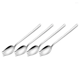 Dinnerware Sets 4 Pcs Stainless Steel Salad Spoon Dual Purpose Fork Flatware Noodle Restaurant Fruit Forks Pasta Spoons Small