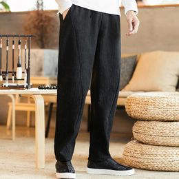 Ethnic Clothing Chinese Style National Tide Mens Fall Cotton Linen Trousers 2024 Men's Original Jacquard Pants Tang Suit Hanfu