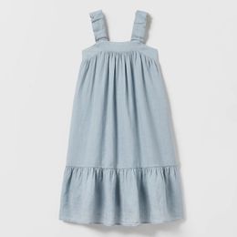 Flickor Bomull och linne ärmlösa remmar klänning Summer Ruffled Hem Casual Semester Backless Dresses 240126