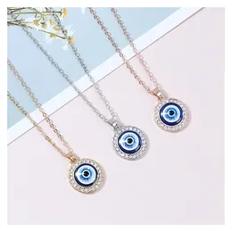 Chains Devil's Eye Necklace Rhinestone Round Models Blue Eyes Pendant Stainless Steel Jewelry Hip-hop Fashion