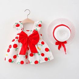 Girl Dresses Summer Toddler Clothes Set Baby Beach Cute Bowknot Sleeveless Cotton Born Princess Dress Sunhat 3 6 9 12 18 24M