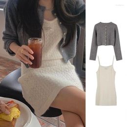 Work Dresses 2024 Winter Season Wear Gentle Department Spice Knit Cardigan Camisole Dress Two Piece Set