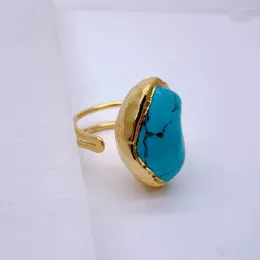 Cluster Rings 20x26mm Big Blue Turquoise Fashion Gold Plated Stone Ring