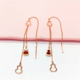 Dangle Earrings 18K Rose Gold Plated Cucurbit Ear Thread Long Russian 585 Purple Unique Versatile Design For Women