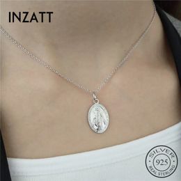 INZATT Gothic Religion Holy Mother Maria Pendant Necklace 925 Sterling Silver Fashion Jewellery Gold Colour For Women Party Gift 240118