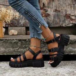 Dress Shoes Women Punk Platform Wedge Sandals 2024 Summer PU Leather Thick Sole Woman Buckle Strap Non Slip Roman Plus Size 43