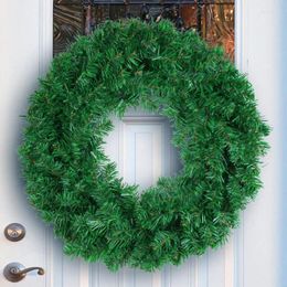 Decorative Flowers 30/40CM Pine Needle Christmas Wreath For Front Door Green Hanging Garland Ornament Window Wall Decoration