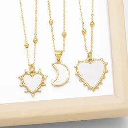 Pendant Necklaces FLOLA Shell White Heart Zircon For Women Copper Gold Plated Beads Chain Necklace Simple Gifts Nkeb851